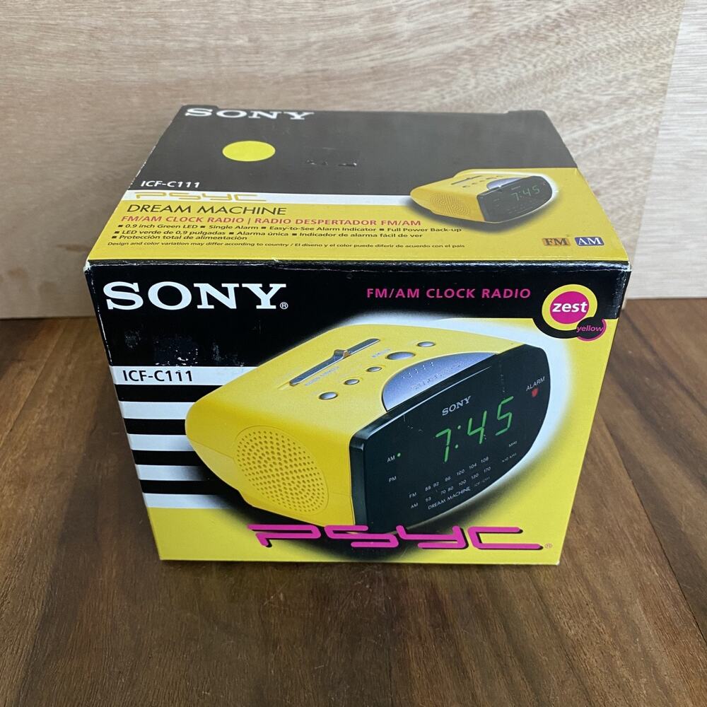New Sony Dream Machine PSYC ICF-C111 FM AM Clock Radio Alarm Zest Yellow Vintage